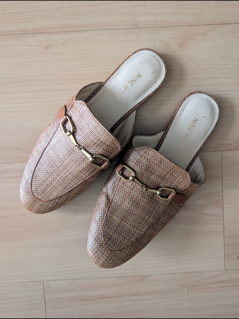 Nine West Bhalya Camel Color Woven Slide Mules size 9